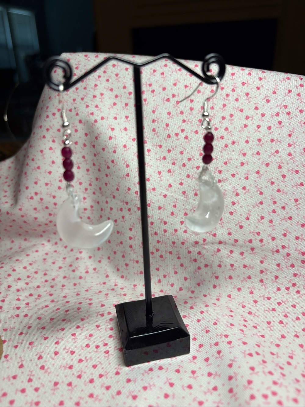 Selenite Crescent Drop Earrings with birthstone Beads